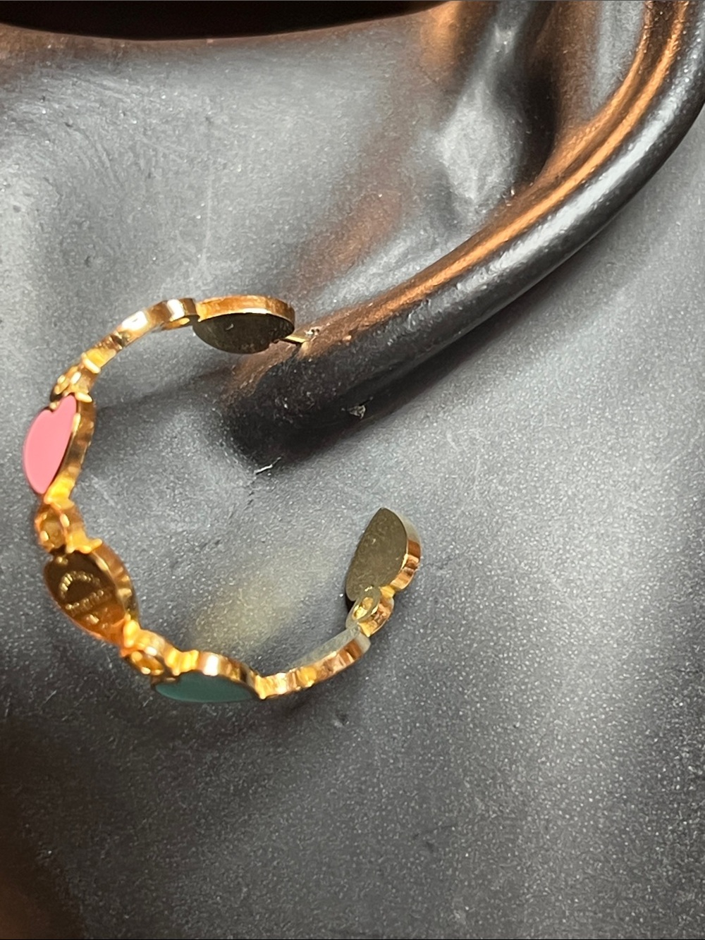 Stainless Steel Gold Heart Pink and Blue Earrings-Fashion Inspired/Upcycled